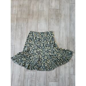 Nic + Zoe Black Tan Feather Print Viscose Polyester Linen Midi Skirt Sz L